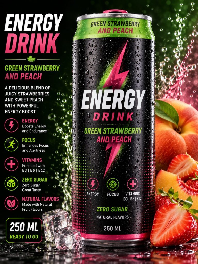 ENERGY DRINK GREEN STRAWBERRY AND PEACH (250 ML)