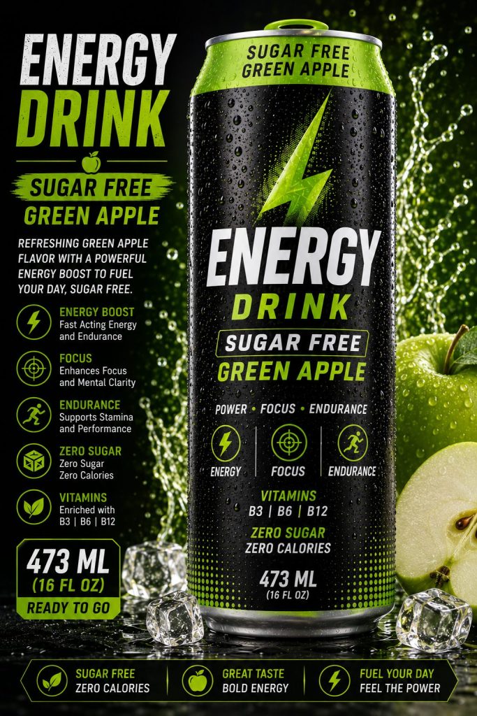 ENERGY DRINK SUGAR FREE GREEN APPLE (473 ML)