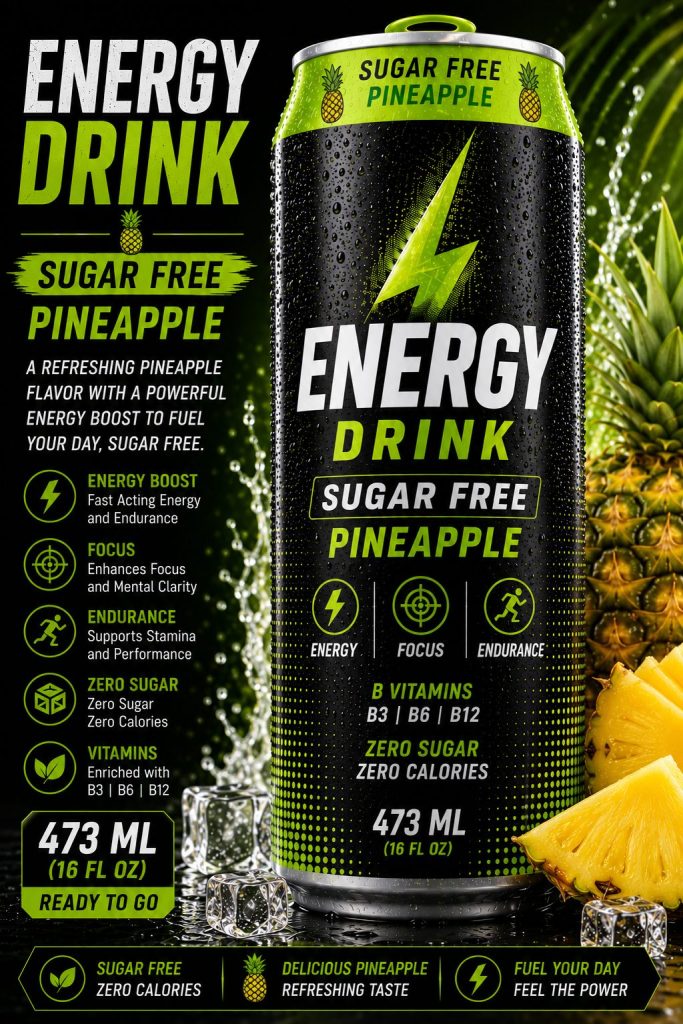 ENERGY DRINK SUGAR FREE PINEAPPLE AND MINT (473 ML)