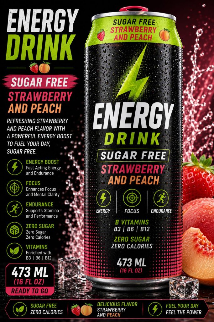 ENERGY DRINK SUGAR FREE STRAWBERRY AND PEACH (473 ML)