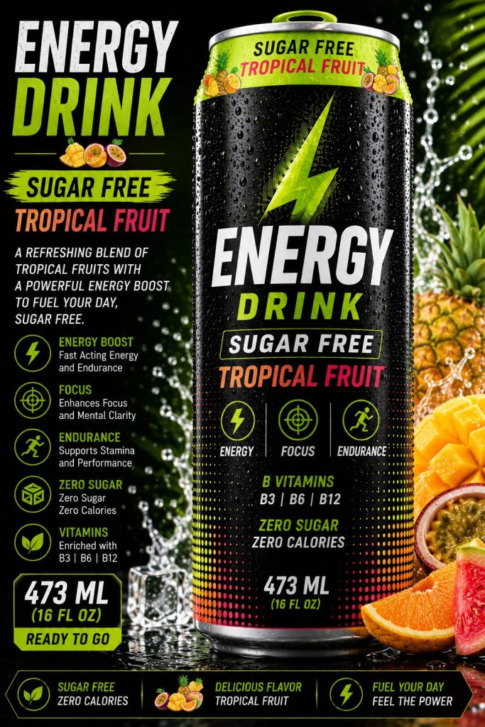 ENERGY DRINK SUGAR FREE TROPICAL FRUIT (473 ML)